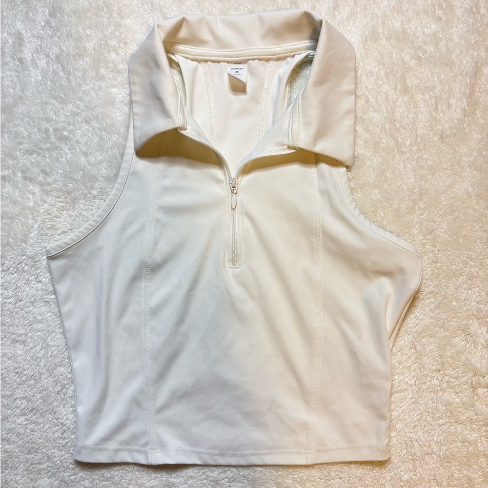 Old Navy Active White Powersoft Zip-Up Sleeveless Collared Crop Top